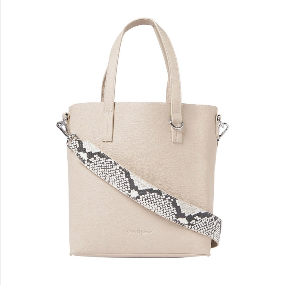 Urban Originals Mini New Dawn Tote. Off White/Silver. Snake Skin Strap